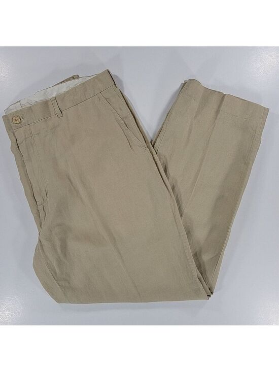 Polo Ralph Lauren Other - Vintage Polo Ralph Lauren Linen Silk Pants Tan Beige Mens 38x30 Flat Front Chino